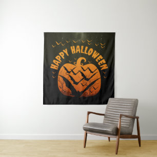HAPPY HALLOWEEN BATS AND PUMPKIN TAPESTRY