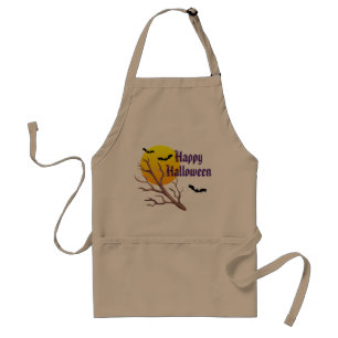 Happy Halloween Bats And The Moon Adult Apron