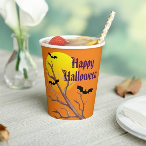 Happy Halloween Bats And The Moon Paper Cup