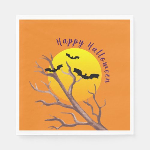 Happy Halloween Bats And The Moon Paper Napkins