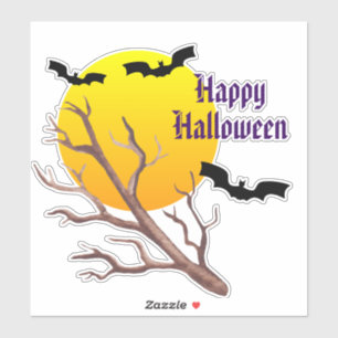 Happy Halloween Bats And The Moon Sticker