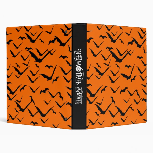 HAPPY HALLOWEEN BATS BLACK ORANGES 3 RING BINDER (Background)