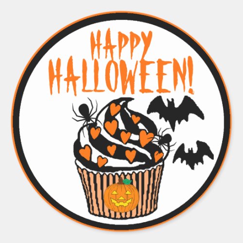 Happy Halloween Bats Cupcake Classic Round Sticker