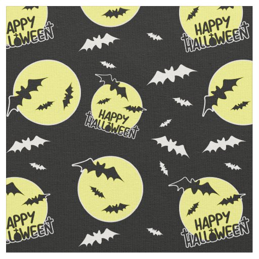 Happy Halloween Bats Full Moon Pattern Fabric