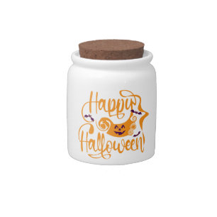 Happy Halloween bats jack o lantern Candy Jar