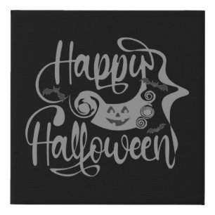 Happy Halloween bats jack o lantern Faux Canvas Print
