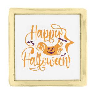 Happy Halloween bats jack o lantern Gold Finish Lapel Pin