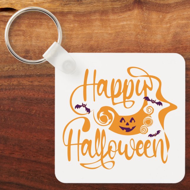 Happy Halloween bats  jack o lantern Keychain (Front)