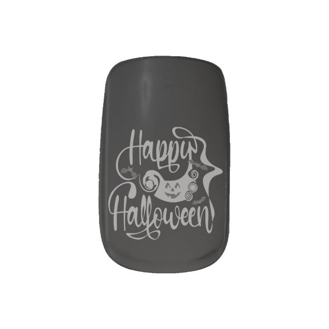 Happy Halloween bats  jack o lantern Minx Nail Art (Left Thumb)