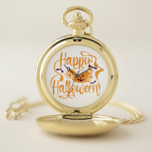 Happy Halloween bats jack o lantern Pocket Watch