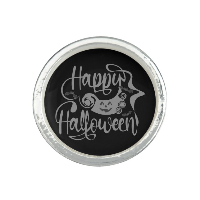 Happy Halloween bats  jack o lantern Ring (Front)