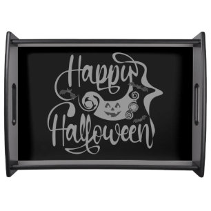 Happy Halloween bats  jack o lantern Serving Tray