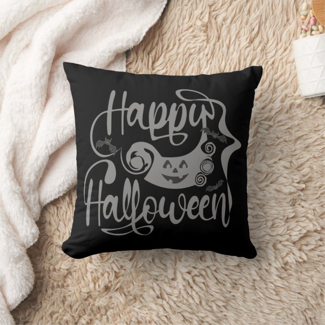Happy Halloween bats  jack o lantern Throw Pillow (Blanket)