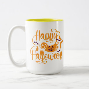 Happy Halloween bats  jack o lantern   Two-Tone Coffee Mug