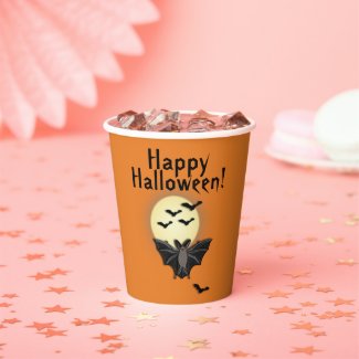 Happy Halloween Bats Orange Paper Cups