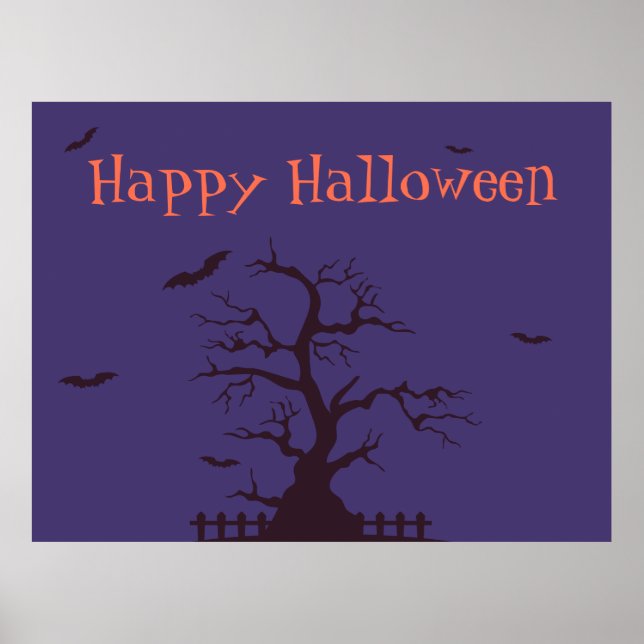 Happy Halloween Bats Poster – Spooky Wall Art  (Front)