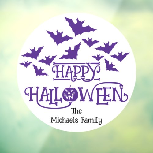 Happy Halloween bats purple Family name Window Cling