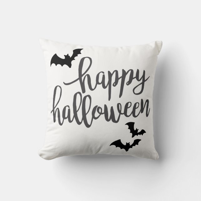 Happy Halloween Bats Throw Pillow (Front)
