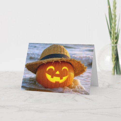 Happy Halloween Beach Jack-o-lantern Card