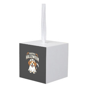 Happy Halloween Beagle Dog Design_1 Cube Ornament