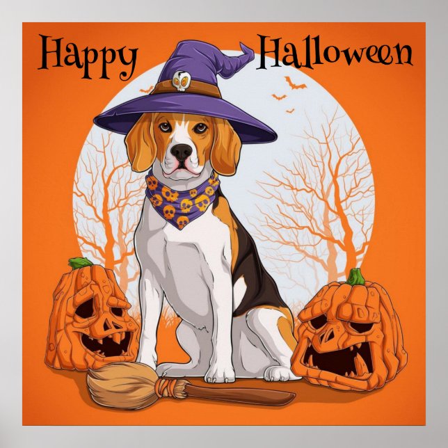 Happy Halloween Beagle Witch Poster (Front)