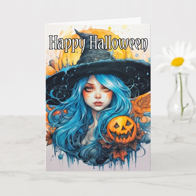 Happy Halloween | Beautiful Autumn Witch Card (Small Plant)