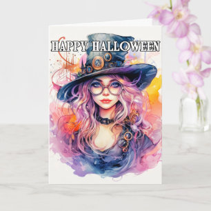 Happy Halloween   Beautiful Steampunk Witch Card