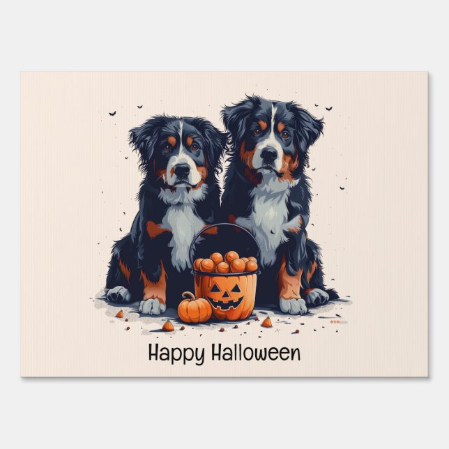 Happy Halloween Bernese Mountain Dogs Pumpkin Sign (Front)