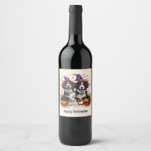 Happy Halloween Bernese Mountain Dogs Wine Label