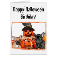Happy Halloween Birthday French Bulldogs Card