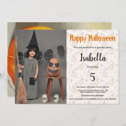 Happy Halloween Birthday Party Cute Black Cat Invitation