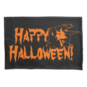 Happy Halloween black and orange pillow case