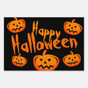 Happy Halloween black and orange pumpkin carving Sign