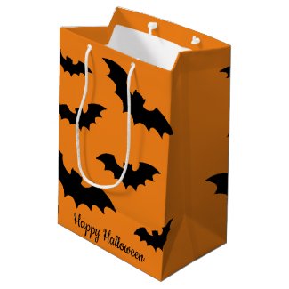 Happy Halloween black and orange spooky bat print Medium Gift Bag