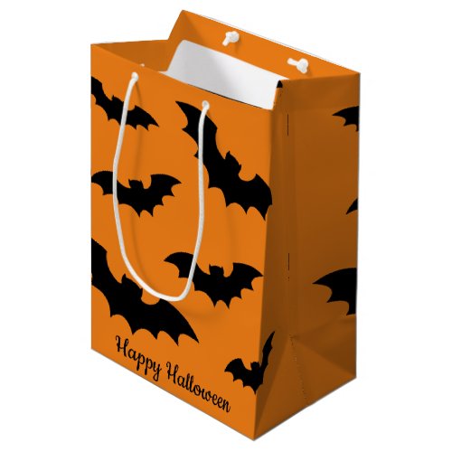 Happy Halloween black and orange spooky bat print Medium Gift Bag