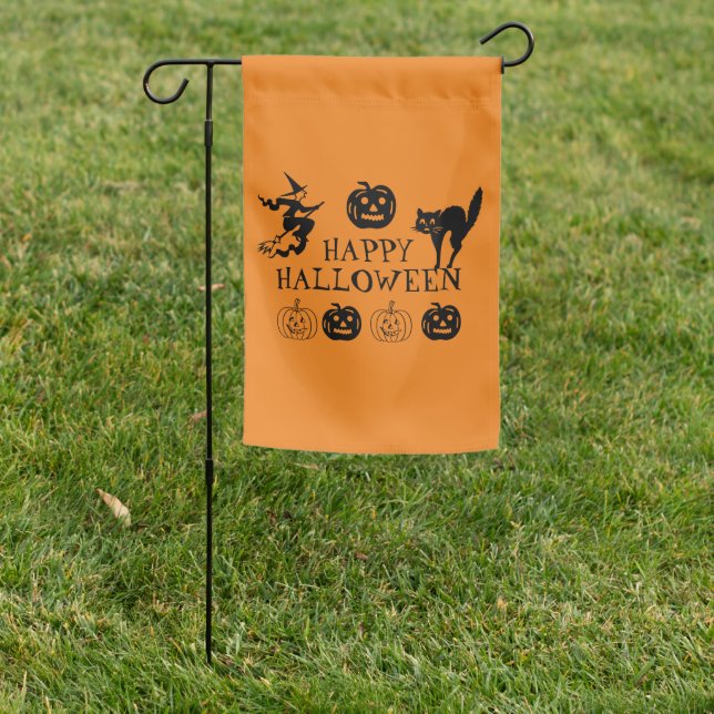 Happy Halloween black and orange spooky decor Garden Flag (In SItu)