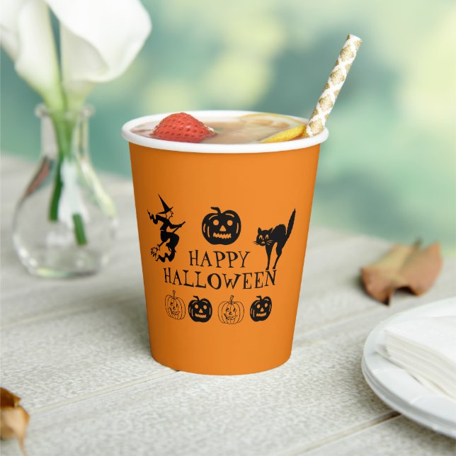 Happy Halloween black and orange spooky party Paper Cups (Insitu)