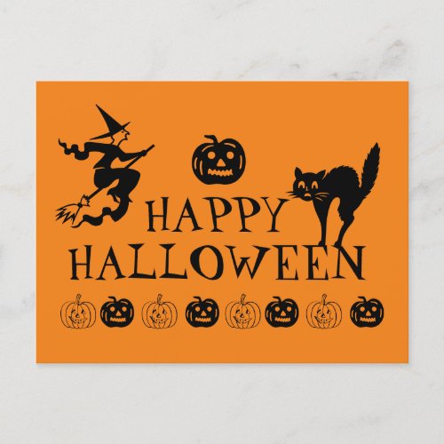 Happy Halloween black and orange spooky Postcard