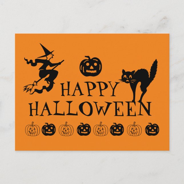 Happy Halloween black and orange spooky Postcard (Front)