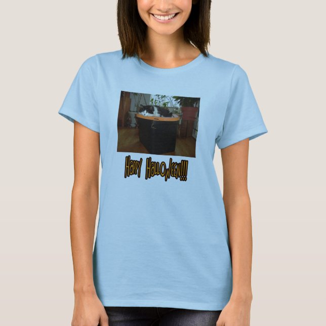 Happy Halloween Black and White Cat T-Shirt (Front)