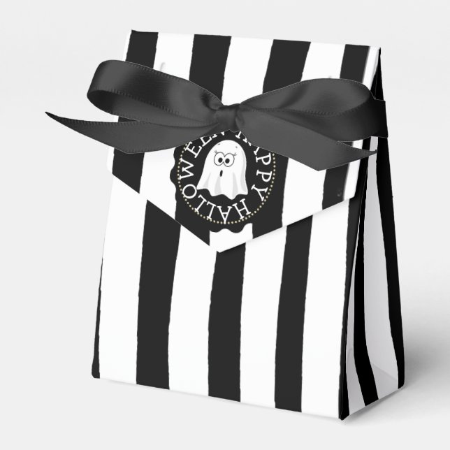 Happy Halloween Black and White Party Favor Bags Boxes (Front Side)
