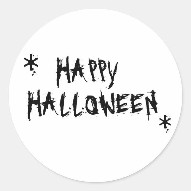 Happy Halloween black and white scary typography  Classic Round Sticker (Front)