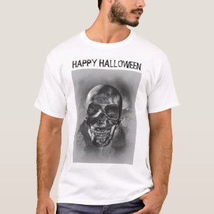 Happy Halloween. Black and white skull design T-Shirt