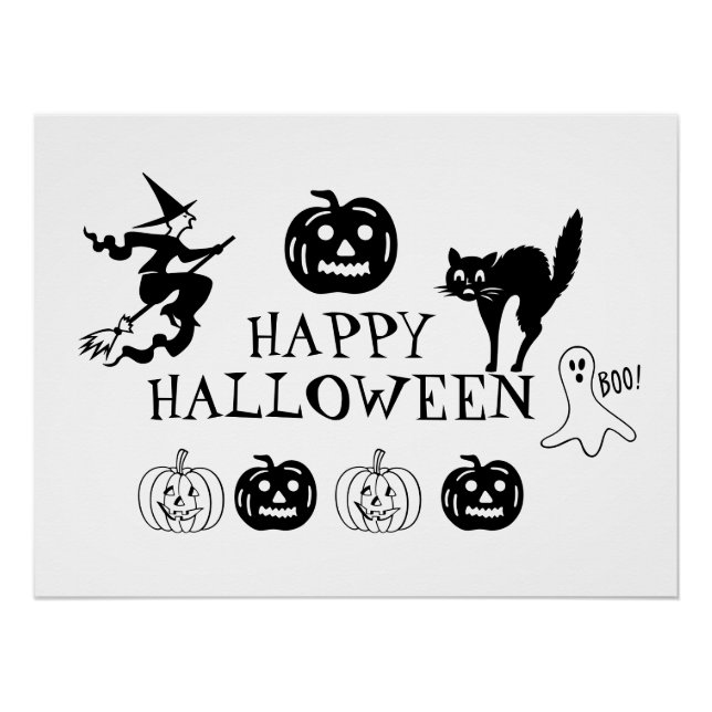 Happy Halloween black and white spooky Poster (Front)