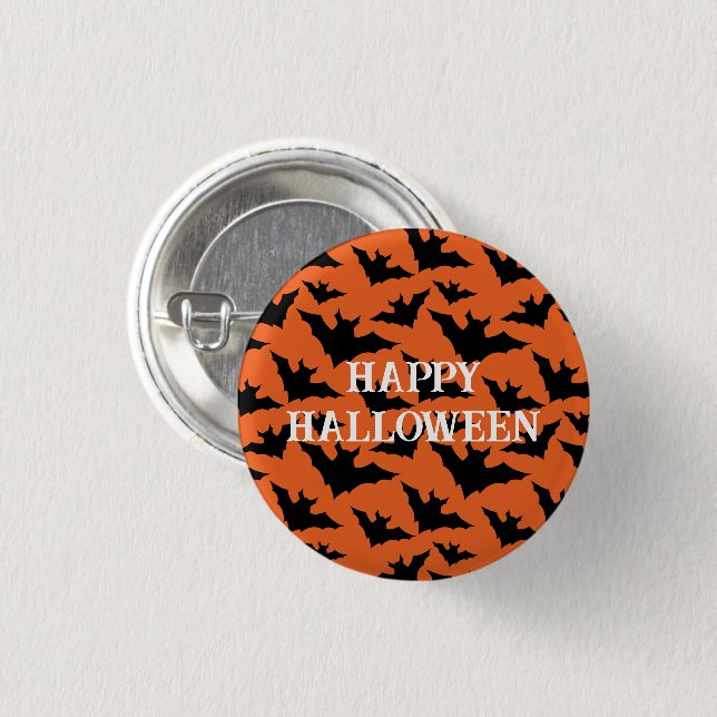 Happy Halloween black bats orange spooky pattern Button (Front & Back)
