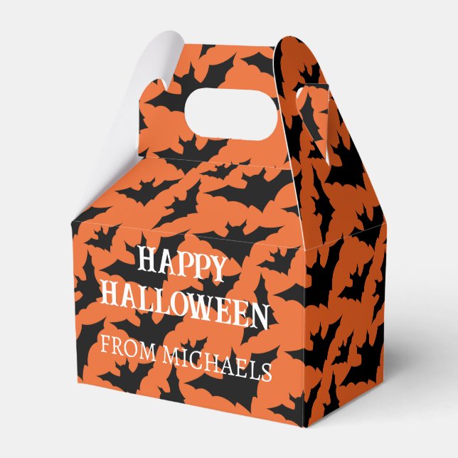 Happy Halloween black bats orange spooky pattern Favor Boxes (Front Side)