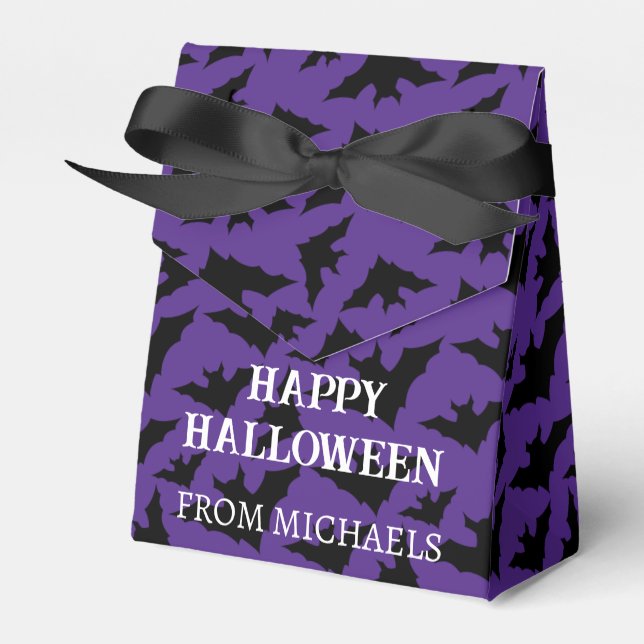 Happy Halloween black bats purple spooky pattern Favor Boxes (Front Side)