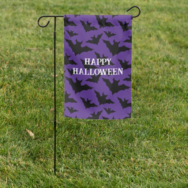 Happy Halloween black bats purple spooky pattern Garden Flag (In SItu)
