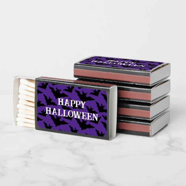 Happy Halloween black bats purple spooky pattern Matchboxes (Stacked)