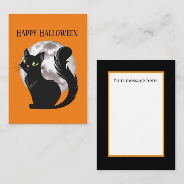 Happy Halloween black cat add message Note Card (Front/Back)